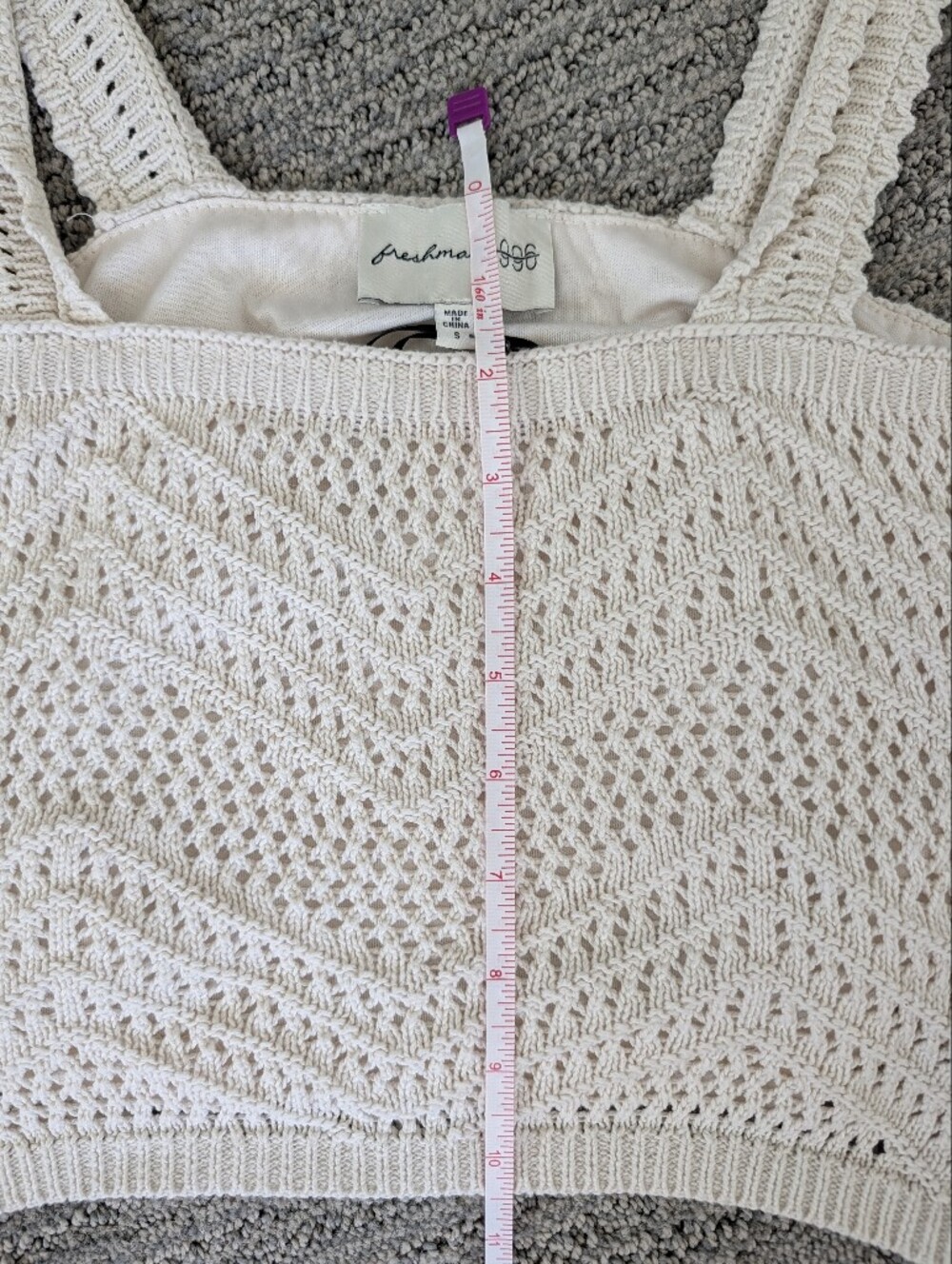 Crochet Knit Square-Neck Crop Top in Cream - Picture 2 of 7